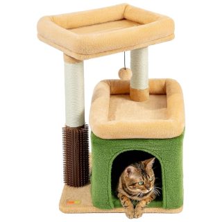 Rascador con Condominio Interactivo para Gatos 39x39x60 Cm