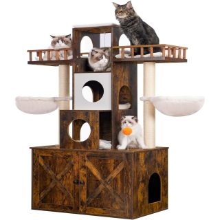 Mueble Rascador con Arenero Interior Interactivo para Gatos 81x50x151 Cm