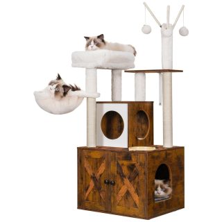 Mueble Rascador con Arenero Interno + Doble Hamaca para Gatos 80x53x144 Cm