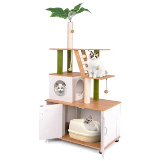 Mueble Rascador con Arenero Palmera con Condominio y Escala para Gatos 80x48x175 Cm