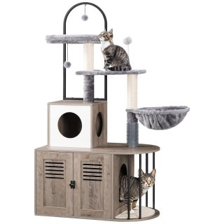 Mueble Rascador con Arenero Interior + Condominio y Hamaca para Gatos 45x80x145