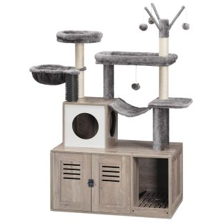 Mueble Rascador con Arenero Interno + Doble Hamaca y Condominio para Gatos 48x78x128