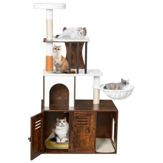 Mueble Rascador con Arenero Interior + Condominio + Hamaca para Gatos 78x45x148 Cm