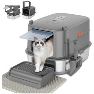 Arenero Cerrado con Bandeja de Acero Inoxidable + Pala y Alfombra Recolectora 60x38x41 Cm