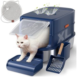 Arenero Cerrado con Bandeja de Acero Inoxidable + Rascador y Pala 59x41x43 Cm