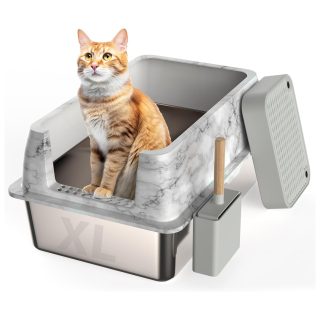 Arenero Abierto con Bandeja de Acero Inoxidable para Gatos 60x40x30 Cm