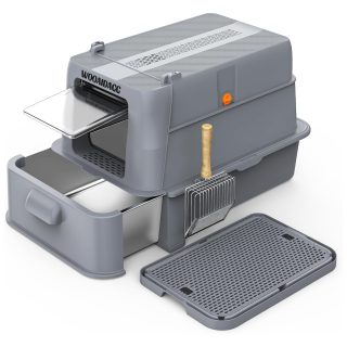 Arenero Cerrado con Bandeja de Acero Inoxidable Extraíble con Alfombra Recolectora para Gatos  63x43x42 Cm