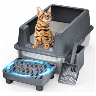 Arenero Abierto con Bandeja de Acero Inoxidable para Gatos 60x40x30 Cm