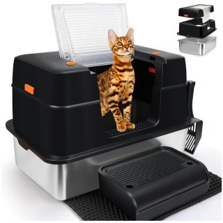 Arenero Cerrado con Bandeja de Acero Inoxidable + Alfombra Recolectora 58x38x40 Cm