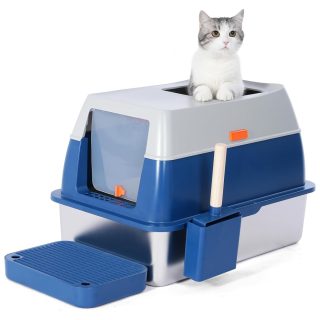 Arenero Cerrado con Bandeja de Acero Inoxidable Extra Grande para Gatos 60x39x42 Cm