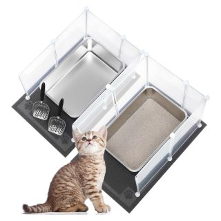 Juego de 2 Areneros con Bordes Extra Alto y Bandeja de Acero Inoxidable para Gatos ( 60x39x20 Cm C/u )