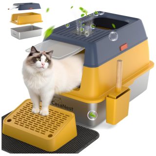 Arenero Cerrado con Bandeja de Acero Inoxidable Multiuso para Gatos 60x40x36 Cm