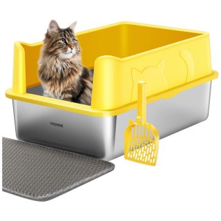 Arenero Abierto con Bandeja de Acero Inoxidable y Borde Alto + Alfombra Recolectora y Pala 40x60x30 Cm