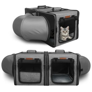 Transportador Doble para Mascotas con Hamaca y Túnel (71x35x35 cm)