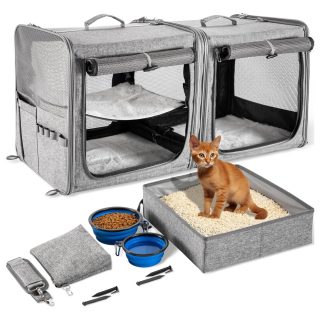 Transportador Doble para Gatos con Hamaca y Arenero (81x36x39 cm)