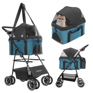 Coche Plegable 2 en 1 para Mascotas de 4 Ruedas (46x72x95 cm)