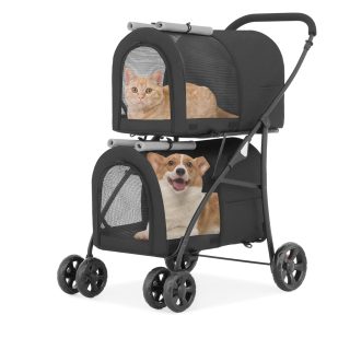 Coche Doble para Mascotas con 2 Bolsos Desmontables (53x82x99 cm)