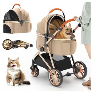 Coche para Perros Elegante Dorado – Galvanizado (57x78x105 cm)