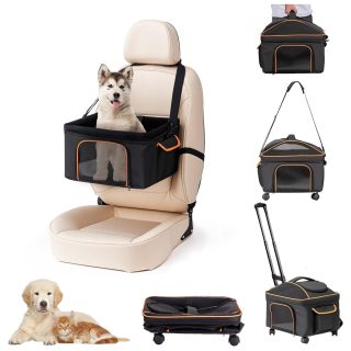 Transportador con Ruedas 2 en 1 – Asiento de Auto para Mascotas (33x23x39 cm)