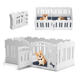 Corral de Plástico con Caja de Parto para Perros – Puerta y 154x76x61 cm