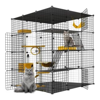 Jaula Corral Grande de Metal para Gatos – 3 Niveles Desmontable (111x111x146 cm)