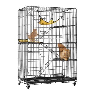 Jaula Plegable de Metal con Ruedas para Gatos – 4 Niveles y Hamaca (80x54x123 cm)