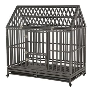 Jaula Casa de Metal Anti-Mordeduras para Perros – Ruedas y Bandeja Extraíble (122x74x130 cm)