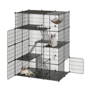 Jaula Grande de Acero Inoxidable para Gatos – 4 Niveles, Escalera y Hamaca (142x106x74 cm)