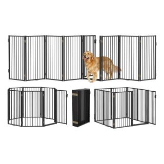 Valla Plegable de Metal para Perros con Puerta Independiente para Interior o Exterior