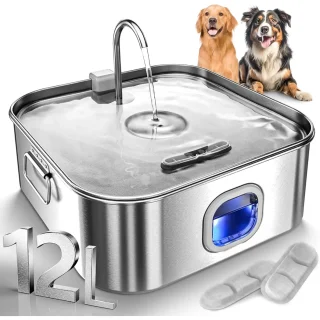 Fuente de Agua para Mascotas 12 L – Acero Inoxidable, Súper Silenciosa con Indicador LED