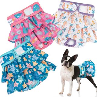 Paquete de 3 Pañales Lavables Estilo Vestido para Perras Hembras en Celo