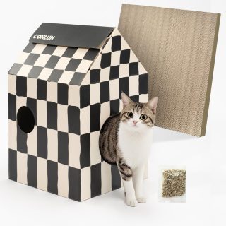 Casa de Cartón Decorativa con Rascador para Gatos 33x32x50 Cm