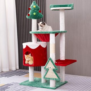 Torre Rascador de Navidad para Gatos Casa + Hamaca 59x40x109 Cm