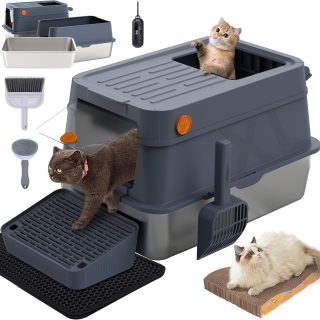 Arenero Cerrado con Bandeja de Acero Inoxidable para Múltiple Usos para Gatos 60x40x38 Cm