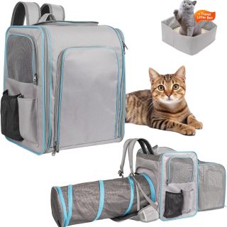 Mochila Transportadora Expandible con Caja de Arena para Mascotas 34x29x43 Cm
