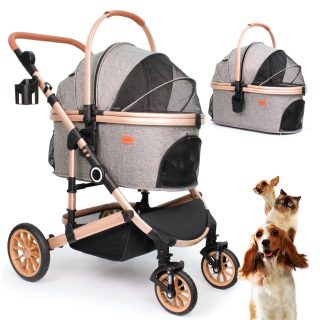 Coche para Mascotas con 4 Ruedas Plegable con Canasta Desmontable