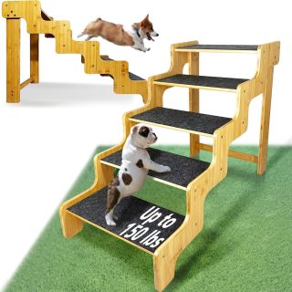Escalera de Bambú Antideslizante para Perros – Soporta hasta 72 kg