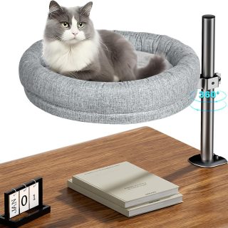 Cama de Escritorio para Gatos con Rotación de 360 Grados y Altura Ajustable Soporte Hasta 18 Kg