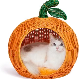 Casa de Ratán Mandarina para Mascotas 40x44x45 Cm