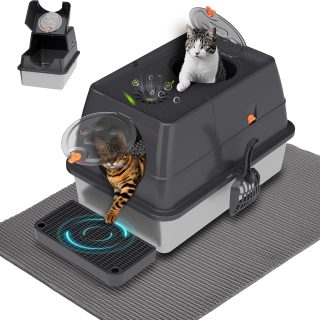 Arenero Cerrado con Bandeja de Acero Inoxidable + Pala y Alfombra Recolectora 60x38x39 Cm