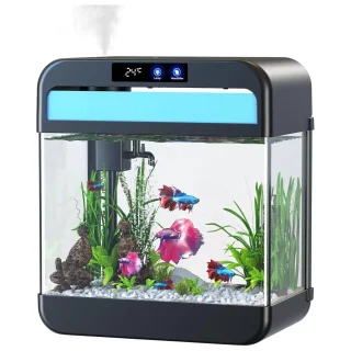 Acuario Inteligente 4 en 1 | Humidificador con Aromaterapia, Sensor de Temperatura, Filtro Silencioso y LED 7 Colores