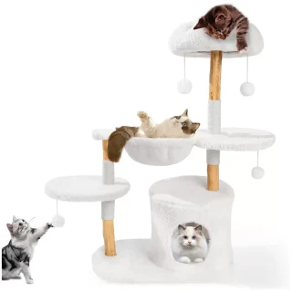 Árbol Rascador de Flores para Gatos (94x55x33 cm): Base Anti-Vuelco y Madera Maciza
