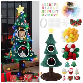 Árbol de Navidad para Gatos (48x48x132 cm) | Torre de Escalada 2 Camas, Luces LED Seguras