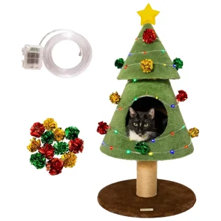 Árbol de Navidad para Gatos (50x50x102 cm) | Torre de Escalada con Luces LED Seguras