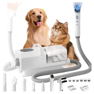 Aspiradora y Secadora de Pelo 8 en 1 para Perros y Gatos – Silenciosa y con Recipiente de 2.2 L