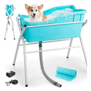 Bañera Plegable Elevada para Perros y Gatos 91x53x96 cm – Ideal para Bañar Mascotas