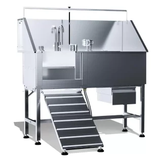 Bañera Profesional de Peluquería Canina 142x68x127 cm – Altura Ajustable y Accesorios