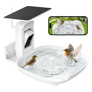 Baño para Pájaros con Cámara 2K Solar – Flujo Automático y Detección IA