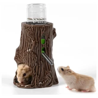 Bebedero Antifugas de Cerámica (80 ml) para Hámster Enano | Soporte Escondite Ajustable 2 en 1