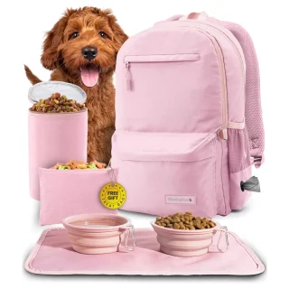 Bolsa de Viaje para Perros y Gatos | Mochila Organizadora con Cuencos y Contenedor de Comida de 43x28x15 Cm